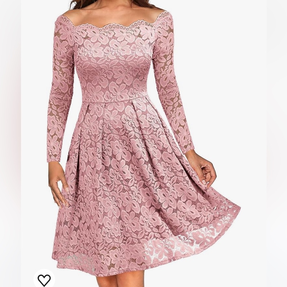 Elegant Lace Floral Dress in Pink